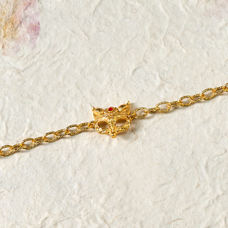 Nimara Ritual 24k Gold Plated Brass Fox Design Heart Charm Chain Bracelet