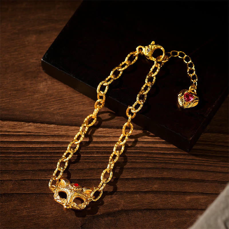 Nimara Ritual 24k Gold Plated Brass Fox Design Heart Charm Chain Bracelet