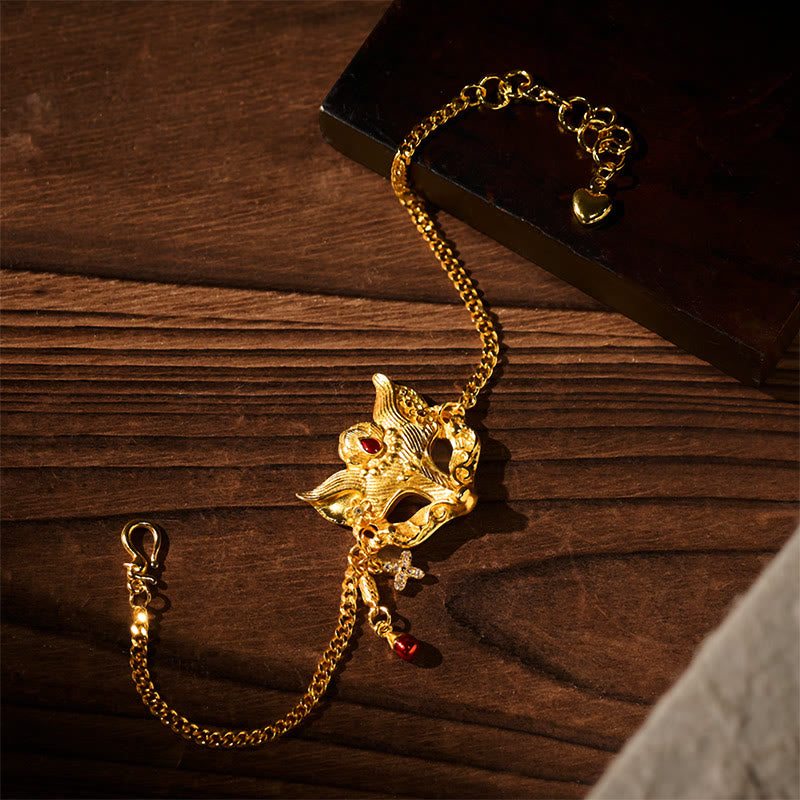 Nimara Ritual 24k Gold Plated Brass Fox Mask Charm Tassel Chain Bracelet