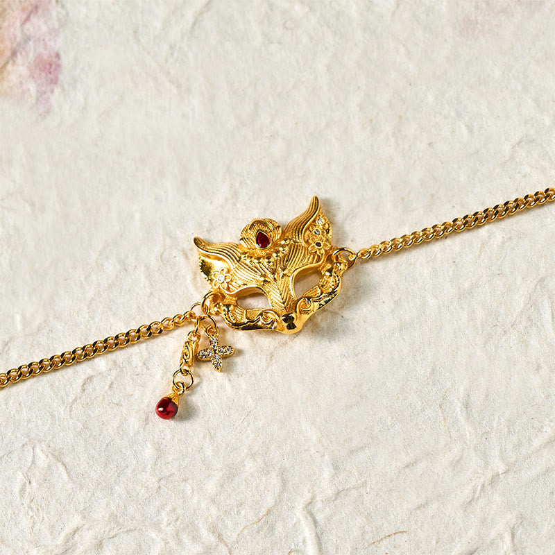 Nimara Ritual 24k Gold Plated Brass Fox Mask Charm Tassel Chain Bracelet