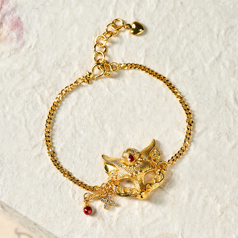 Nimara Ritual 24k Gold Plated Brass Fox Mask Charm Tassel Chain Bracelet