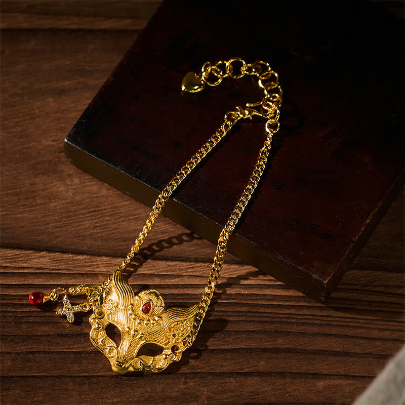Nimara Ritual 24k Gold Plated Brass Fox Mask Charm Tassel Chain Bracelet