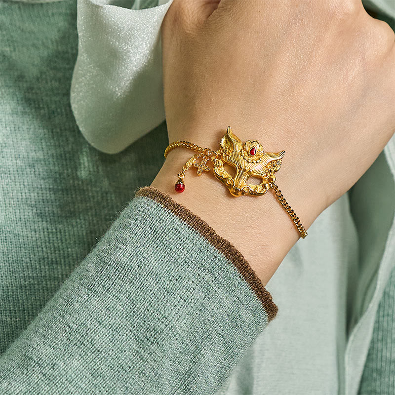 Nimara Ritual 24k Gold Plated Brass Fox Mask Charm Tassel Chain Bracelet