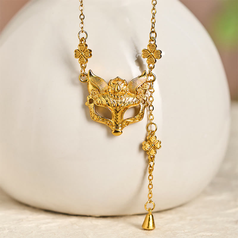 Nimara Ritual 24k Gold Plated Brass Fox Flower Design Tassel Pendant Necklace