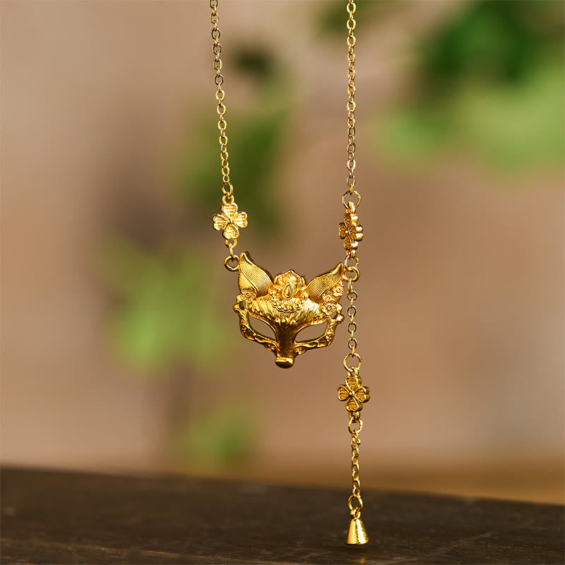 Nimara Ritual 24k Gold Plated Brass Fox Flower Design Tassel Pendant Necklace