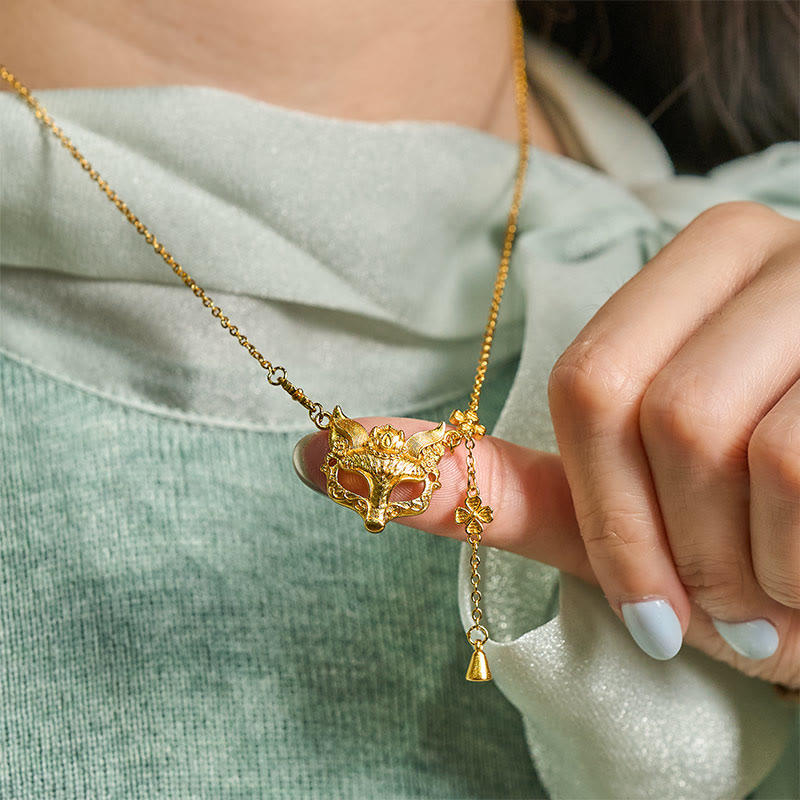 Nimara Ritual 24k Gold Plated Brass Fox Flower Design Tassel Pendant Necklace