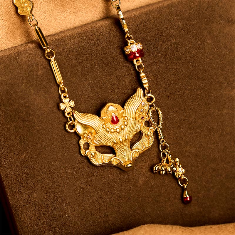 Nimara Ritual 24k Gold Plated Brass Fox Design Tassel Pendant Necklace