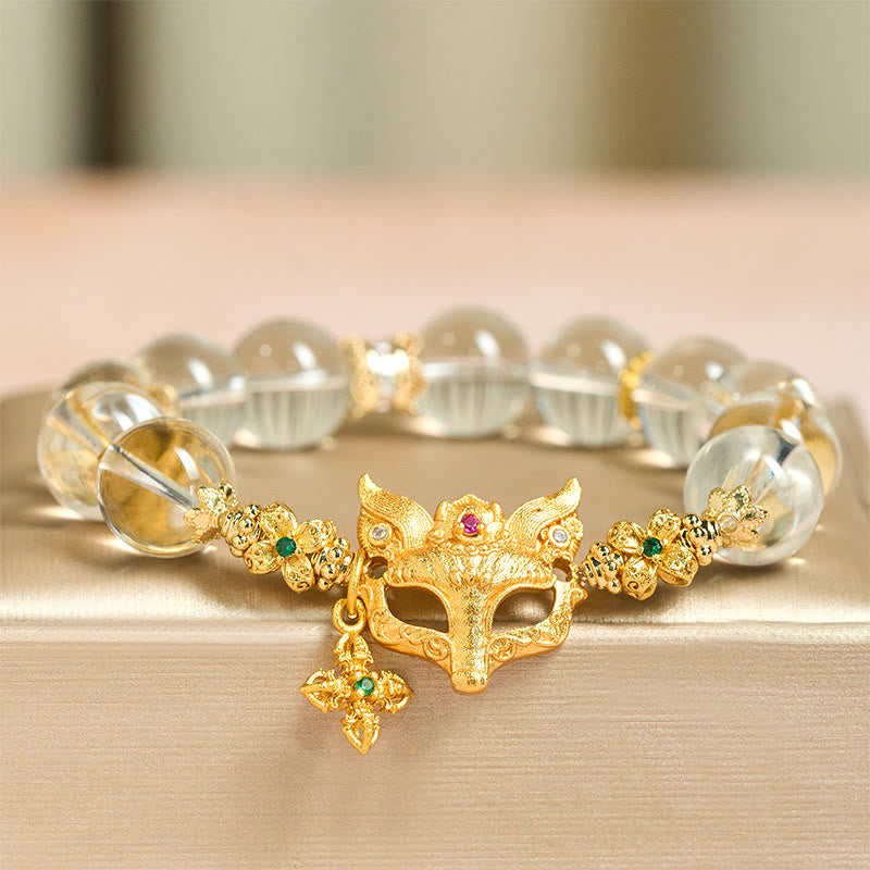 Nimara Ritual Fox Cross Charm White Crystal Beaded Protection Bracelet