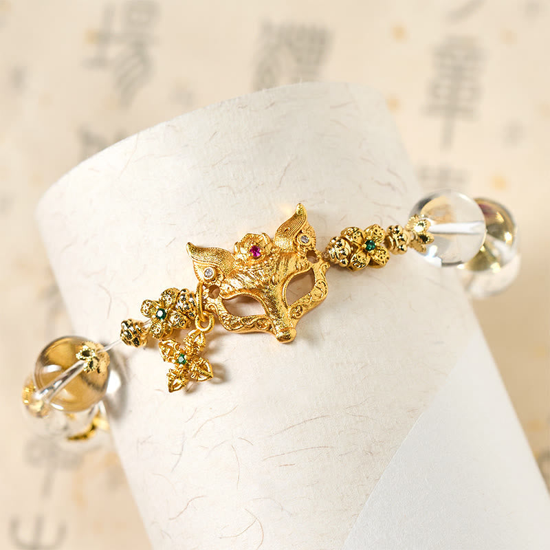 Nimara Ritual Fox Cross Charm White Crystal Beaded Protection Bracelet