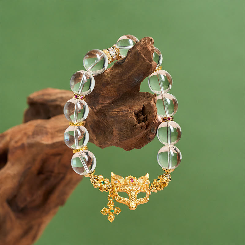 Nimara Ritual Fox Cross Charm White Crystal Beaded Protection Bracelet