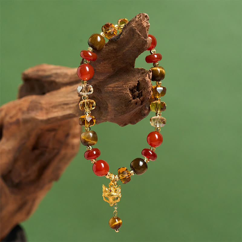 Nimara Ritual Red Agate Tiger Eye Fox Charm Calm Beaded Bracelet