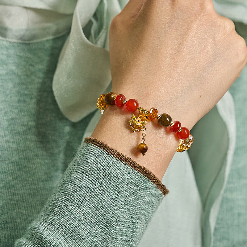 Nimara Ritual Red Agate Tiger Eye Fox Charm Calm Beaded Bracelet