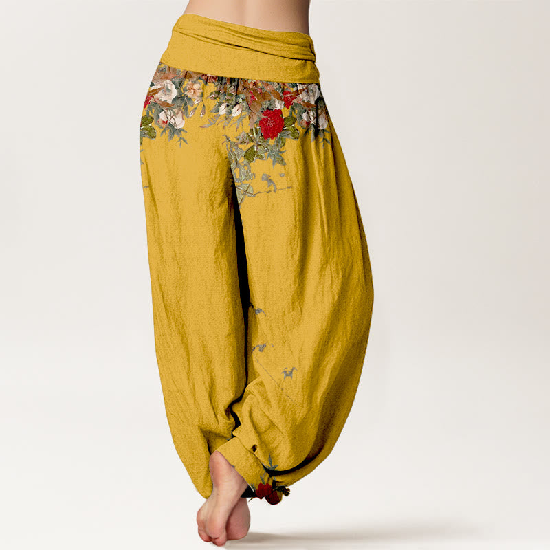 Nimara Ritual Pure Cotton Colourful Flower Leaves Patterns Women's Elastic Waist Harem Pants