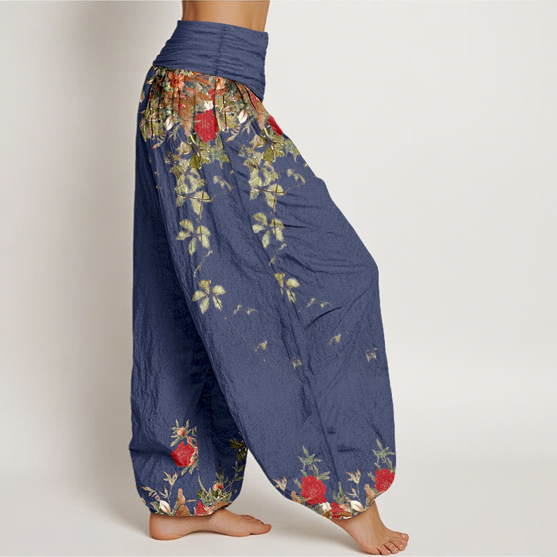 Nimara Ritual Pure Cotton Colourful Flower Leaves Patterns Women's Elastic Waist Harem Pants