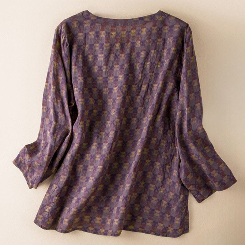 Nimara Ritual Spring V-Neck Printed Floral Pattern Women's Long Sleeve Shirt