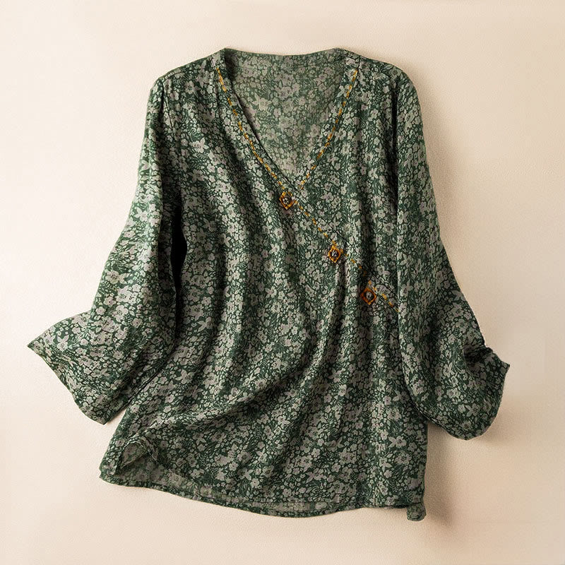 Nimara Ritual Spring V-Neck Printed Floral Pattern Women's Long Sleeve Shirt