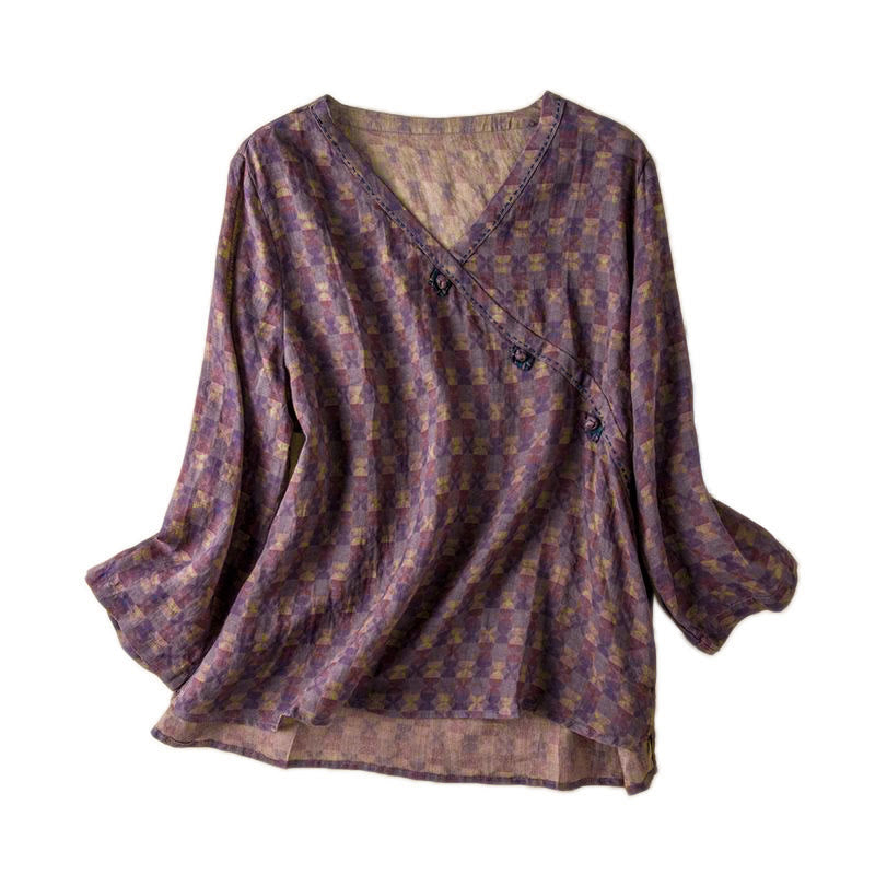 Nimara Ritual Spring V-Neck Printed Floral Pattern Women's Long Sleeve Shirt