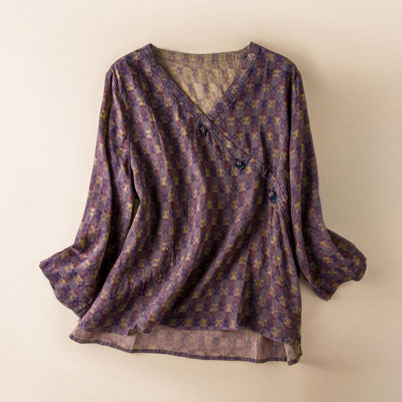 Nimara Ritual Spring V-Neck Printed Floral Pattern Women's Long Sleeve Shirt