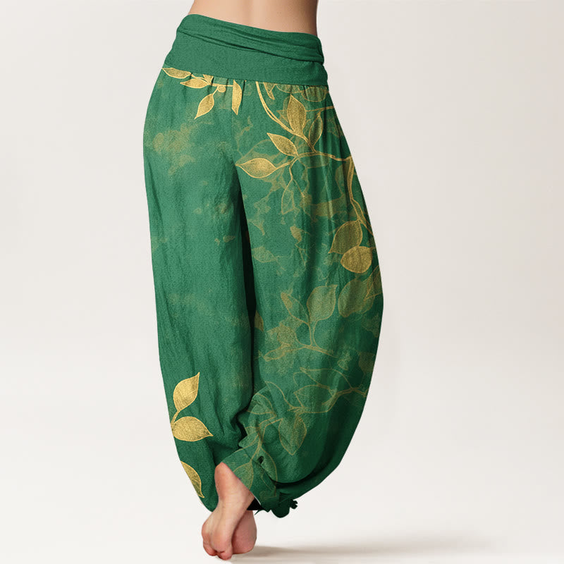 Nimara Ritual Pure Cotton Softly Colored Leaves Pattern Women's Elastic Waist Harem Pants