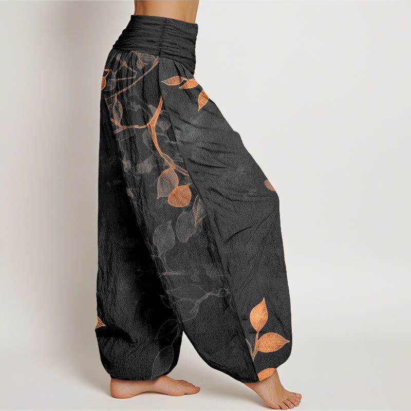 Nimara Ritual Pure Cotton Softly Colored Leaves Pattern Women's Elastic Waist Harem Pants