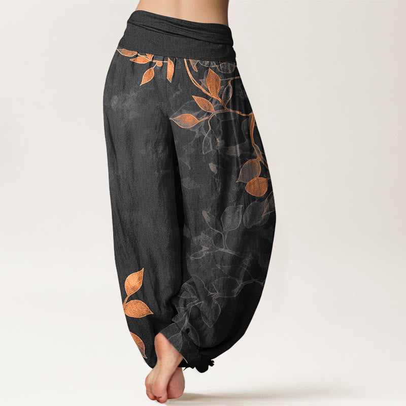 Nimara Ritual Pure Cotton Softly Colored Leaves Pattern Women's Elastic Waist Harem Pants