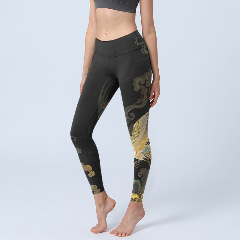 Nimara Ritual Soaring Phoenix Cloud Pattern Print Gym Leggings Women's Yoga Pants