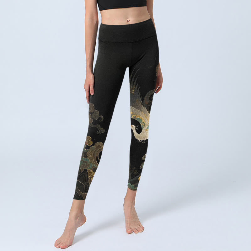 Nimara Ritual Soaring Phoenix Cloud Pattern Print Gym Leggings Women's Yoga Pants