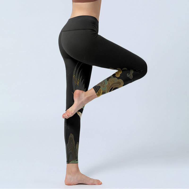 Nimara Ritual Soaring Phoenix Cloud Pattern Print Gym Leggings Women's Yoga Pants