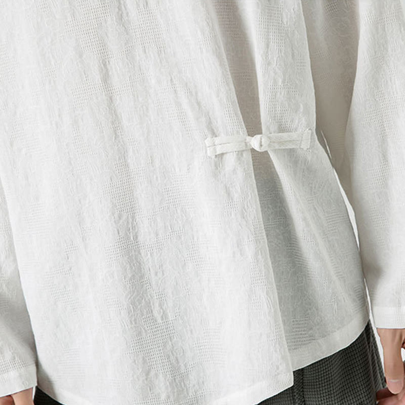 Nimara Ritual Men's Chinese Frog-Button Plain Design Cotton Long Sleeve T-Shirt Zen Clothing