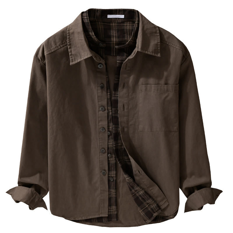 Nimara Ritual Spring Plaid Pattern Fake Two-piece Long Sleeve Men's Cotton Jacket With Pocket