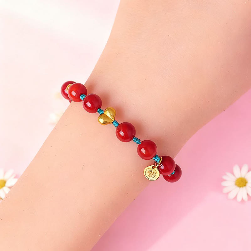Nimara Ritual 8mm South Red Agate Beads Heart Braided String Success Bracelet