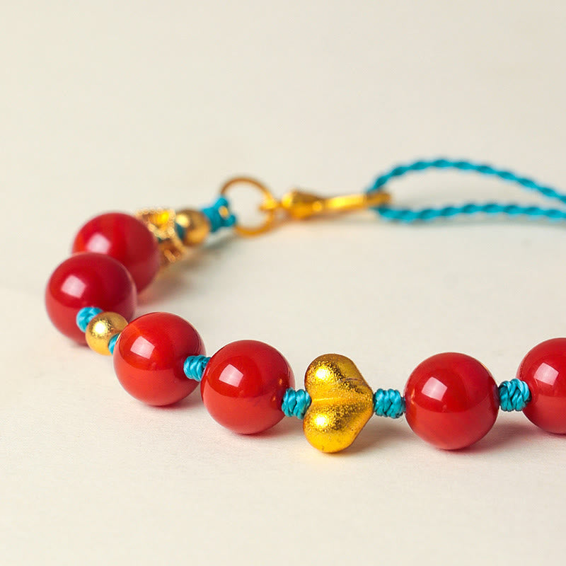 Nimara Ritual 8mm South Red Agate Beads Heart Braided String Success Bracelet