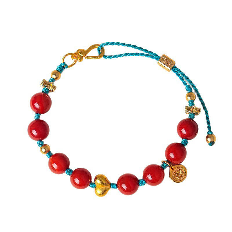 Nimara Ritual 8mm South Red Agate Beads Heart Braided String Success Bracelet