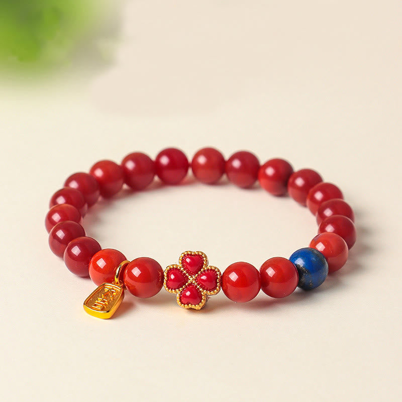 Nimara Ritual Four Leaf Clover Flower Gourd South Red Agate White Agate Positive Beaded Bracelet