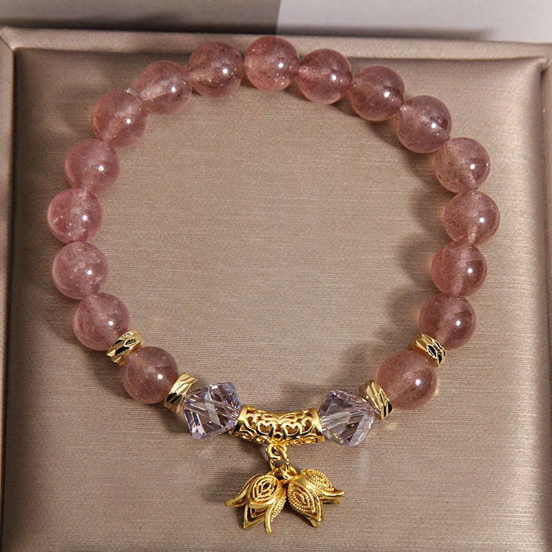Nimara Ritual Lily of the Valley Natural Strawberry Quartz Positive Beaded Bracelet