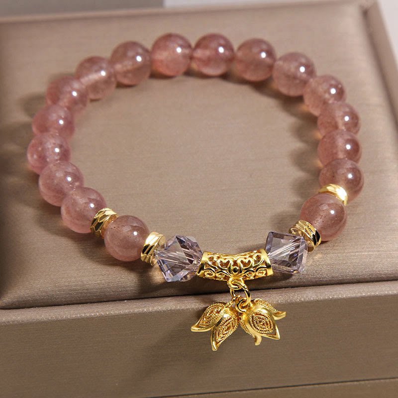 Nimara Ritual Lily of the Valley Natural Strawberry Quartz Positive Beaded Bracelet