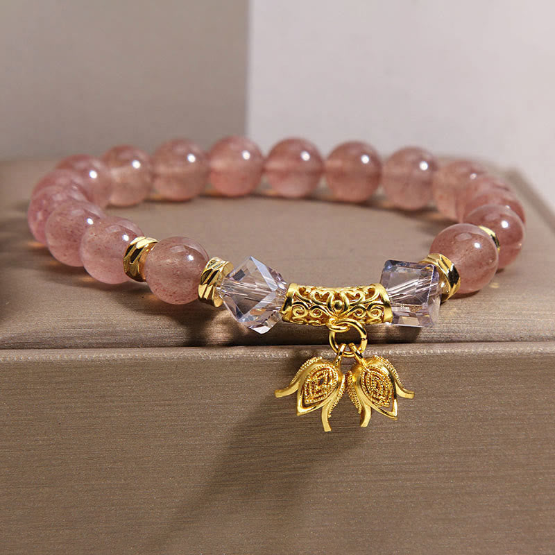 Nimara Ritual Lily of the Valley Natural Strawberry Quartz Positive Beaded Bracelet