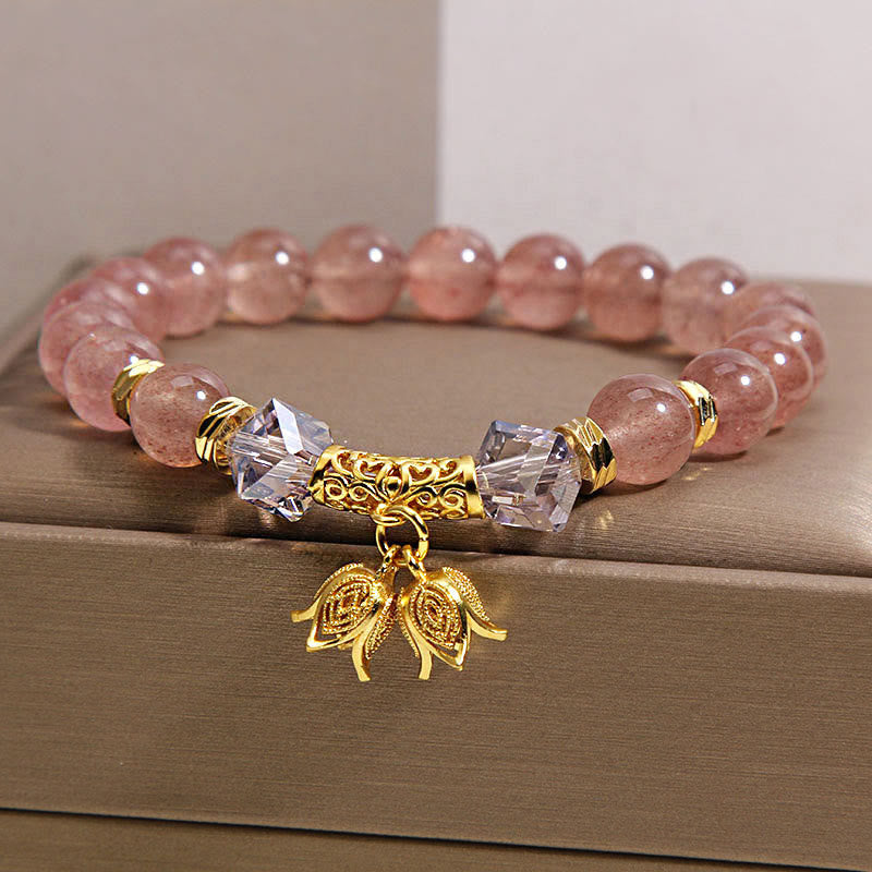 Nimara Ritual Lily of the Valley Natural Strawberry Quartz Positive Beaded Bracelet