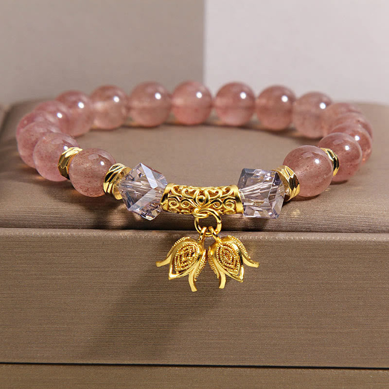 Nimara Ritual Lily of the Valley Natural Strawberry Quartz Positive Beaded Bracelet