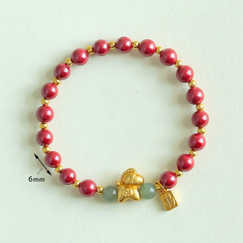 Nimara Ritual Chinese Zodiac Year of the Horse Fu Character Cinnabar Hetian Jade Blessing Bracelet