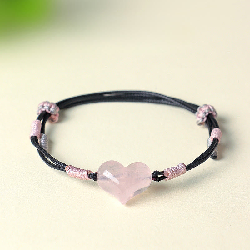Self-acceptance and Warmth Natural Heart Charm Pink Crystal Braided String Bracelet