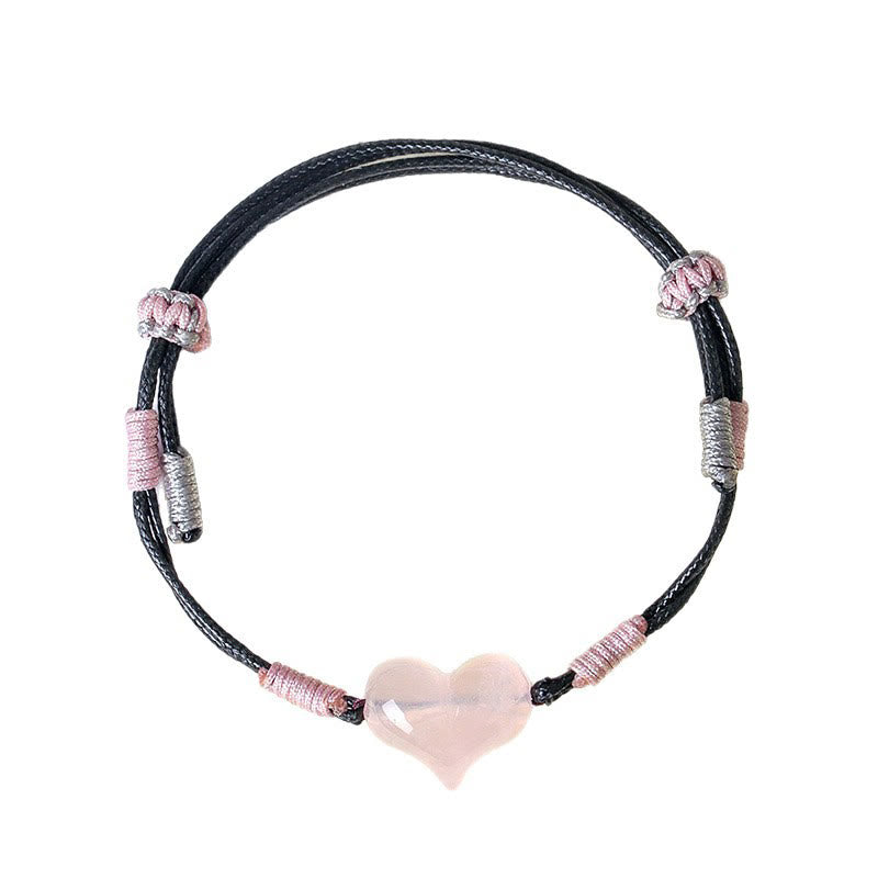 Self-acceptance and Warmth Natural Heart Charm Pink Crystal Braided String Bracelet