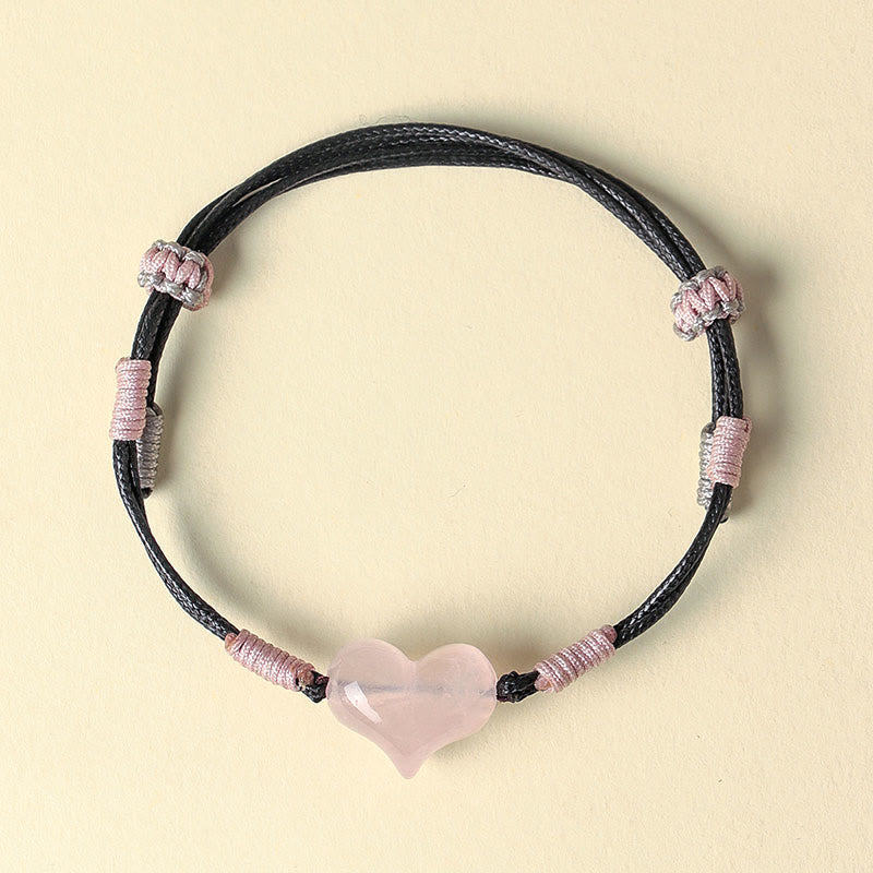 Self-acceptance and Warmth Natural Heart Charm Pink Crystal Braided String Bracelet