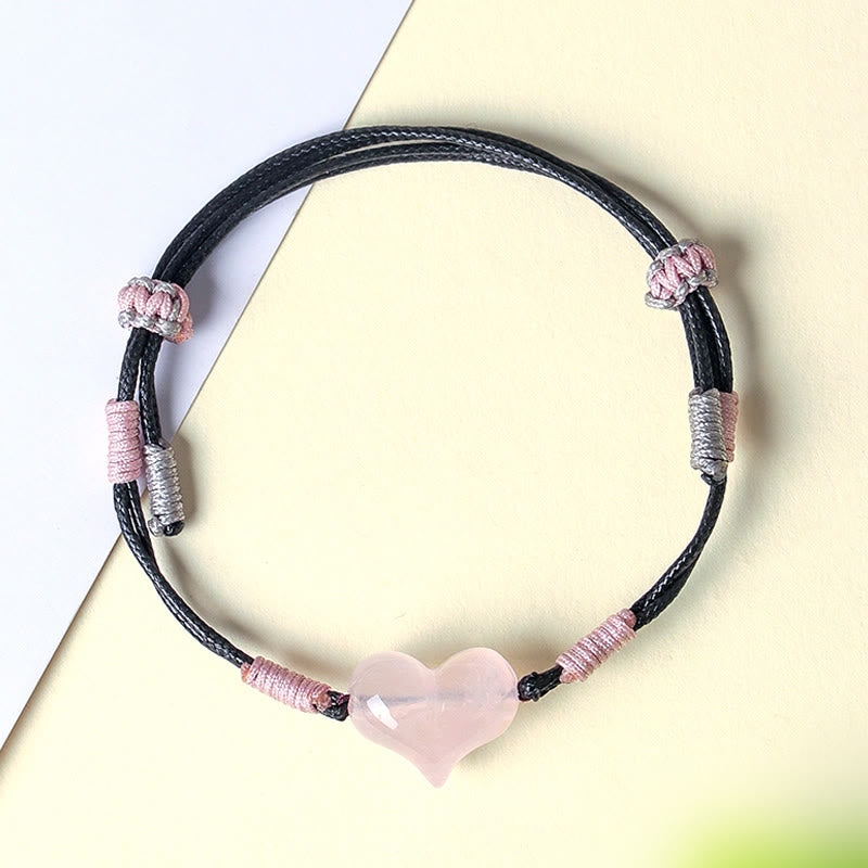 Self-acceptance and Warmth Natural Heart Charm Pink Crystal Braided String Bracelet