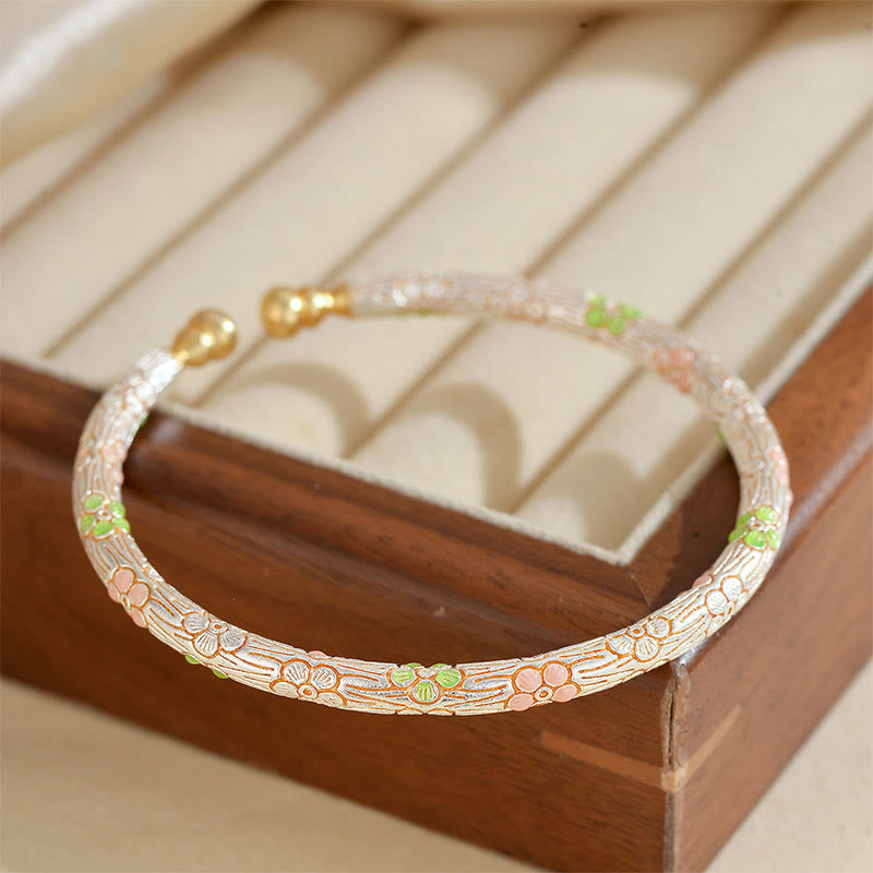 Nimara Ritual Copper Handmade Enamel Flower Open Luck Bracelet Bangle