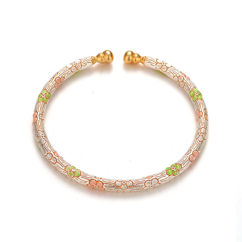 Nimara Ritual Copper Handmade Enamel Flower Open Luck Bracelet Bangle
