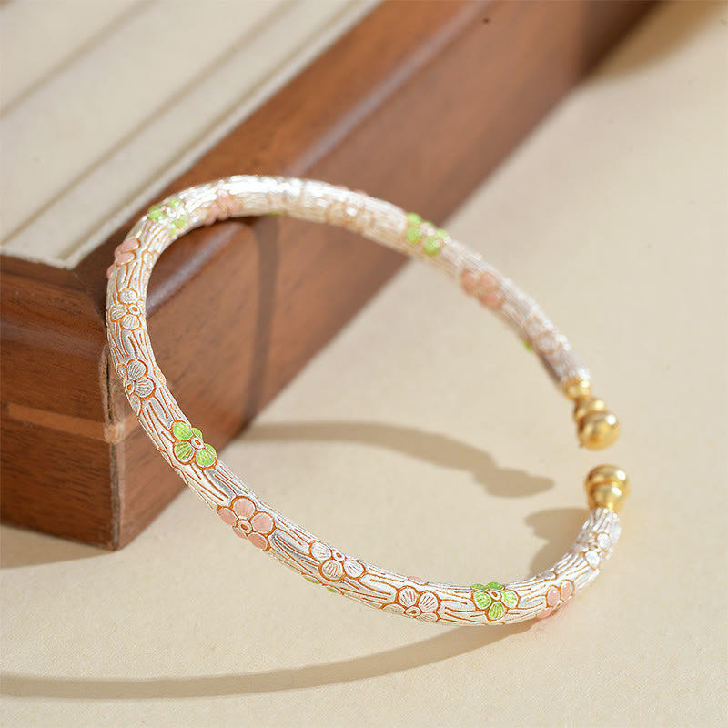 Nimara Ritual Copper Handmade Enamel Flower Open Luck Bracelet Bangle