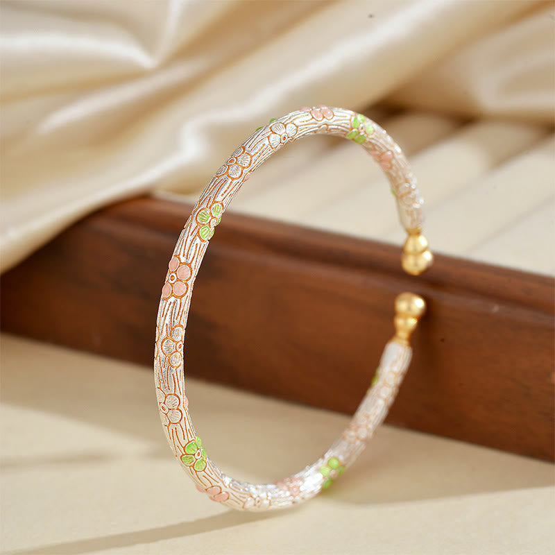 Nimara Ritual Copper Handmade Enamel Flower Open Luck Bracelet Bangle