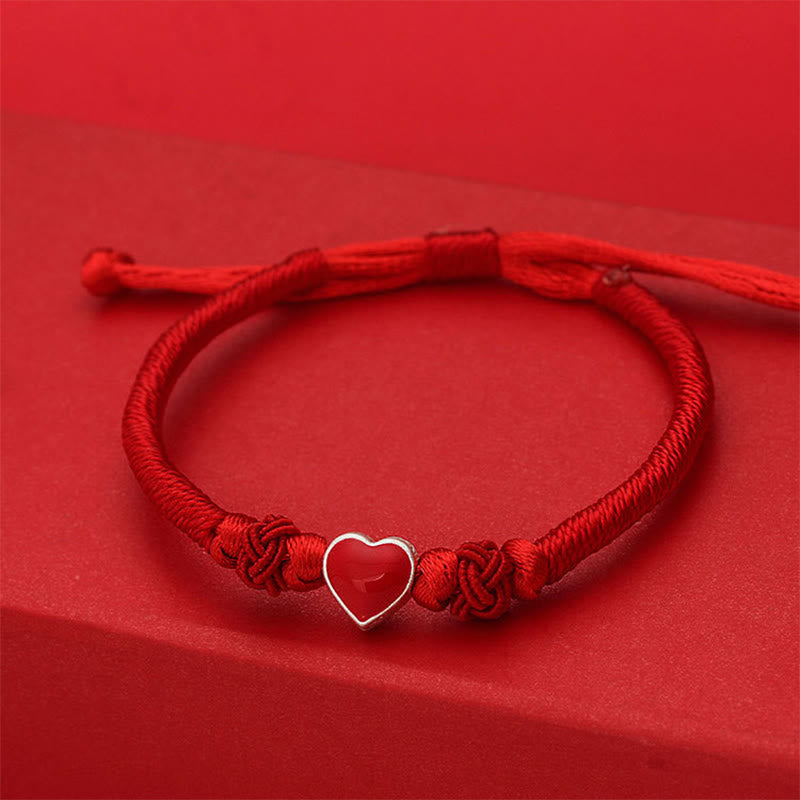 Nimara Ritual 999 Sterling Silver 3D Heart Design Red String Connection Bracelet