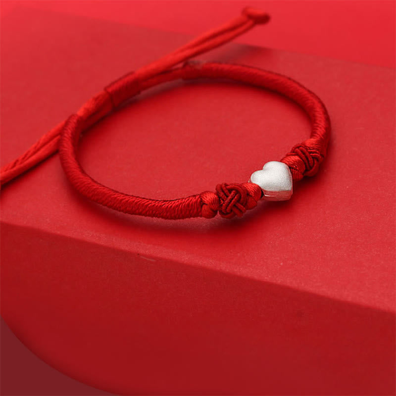 Nimara Ritual 999 Sterling Silver 3D Heart Design Red String Connection Bracelet